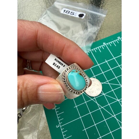 Artisan Sterling Silver Number 8 Turquoise Ring 10 Wide Cigar Band Southwest Nwt - Picture 5 of 9
